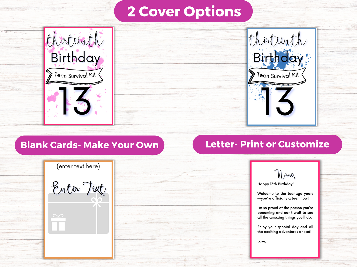 13th Birthday Gift Card Book Editable or Printable