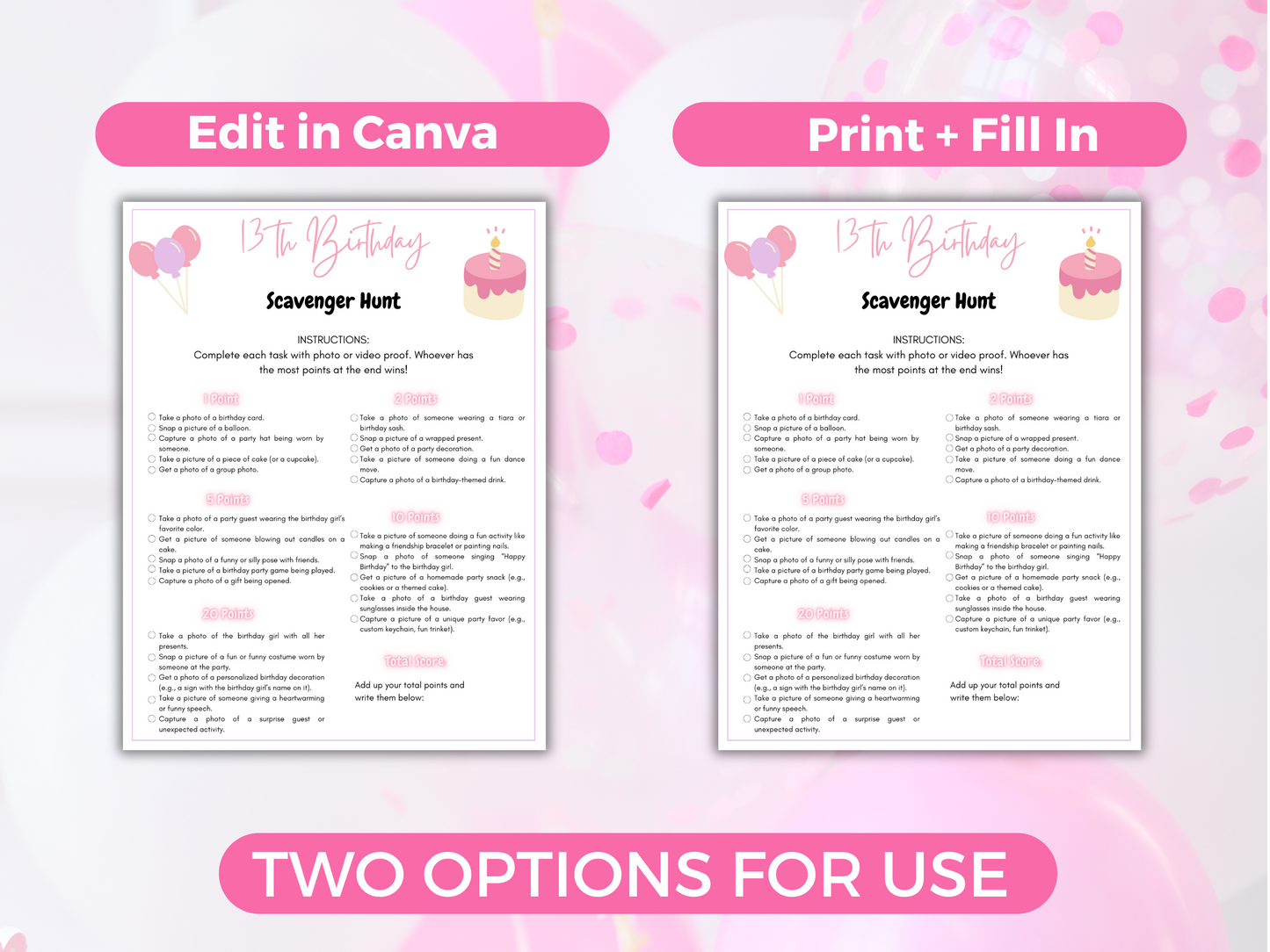 Editable 13th Birthday Scavenger Hunt