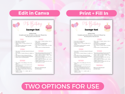 Editable 13th Birthday Scavenger Hunt