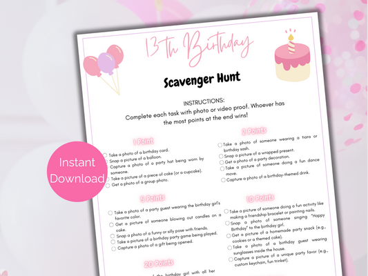 Editable 13th Birthday Scavenger Hunt