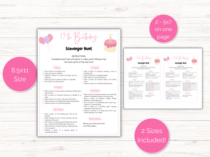 Editable 13th Birthday Scavenger Hunt