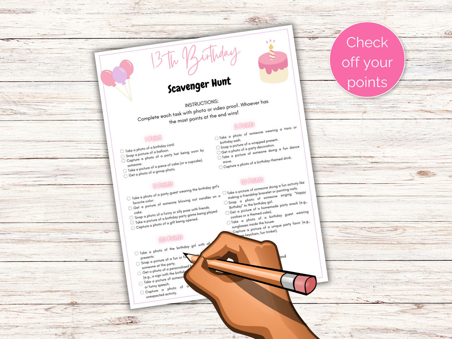 Editable 13th Birthday Scavenger Hunt