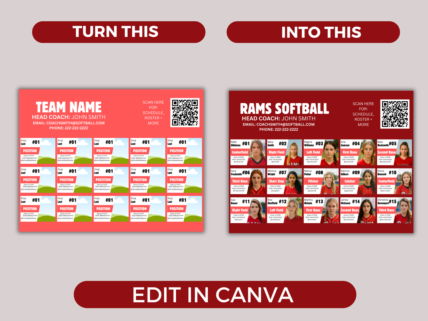 Editable 15 Player Team Roster Template