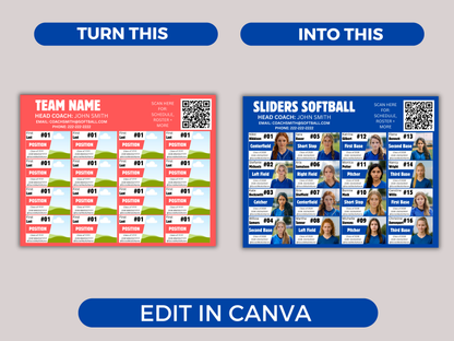 Editable 16 Player Team Roster Template