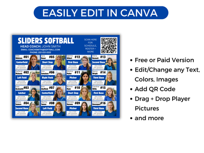 Editable 16 Player Team Roster Template
