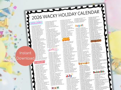 2026 List of Wacky Holidays