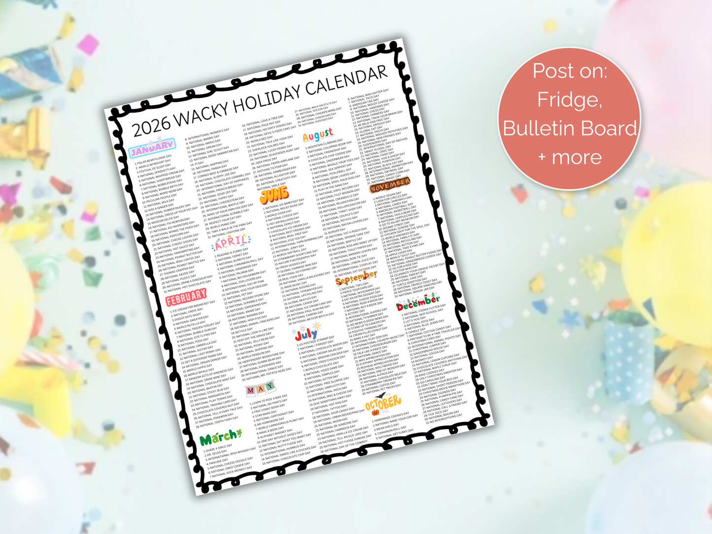 2026 List of Wacky Holidays