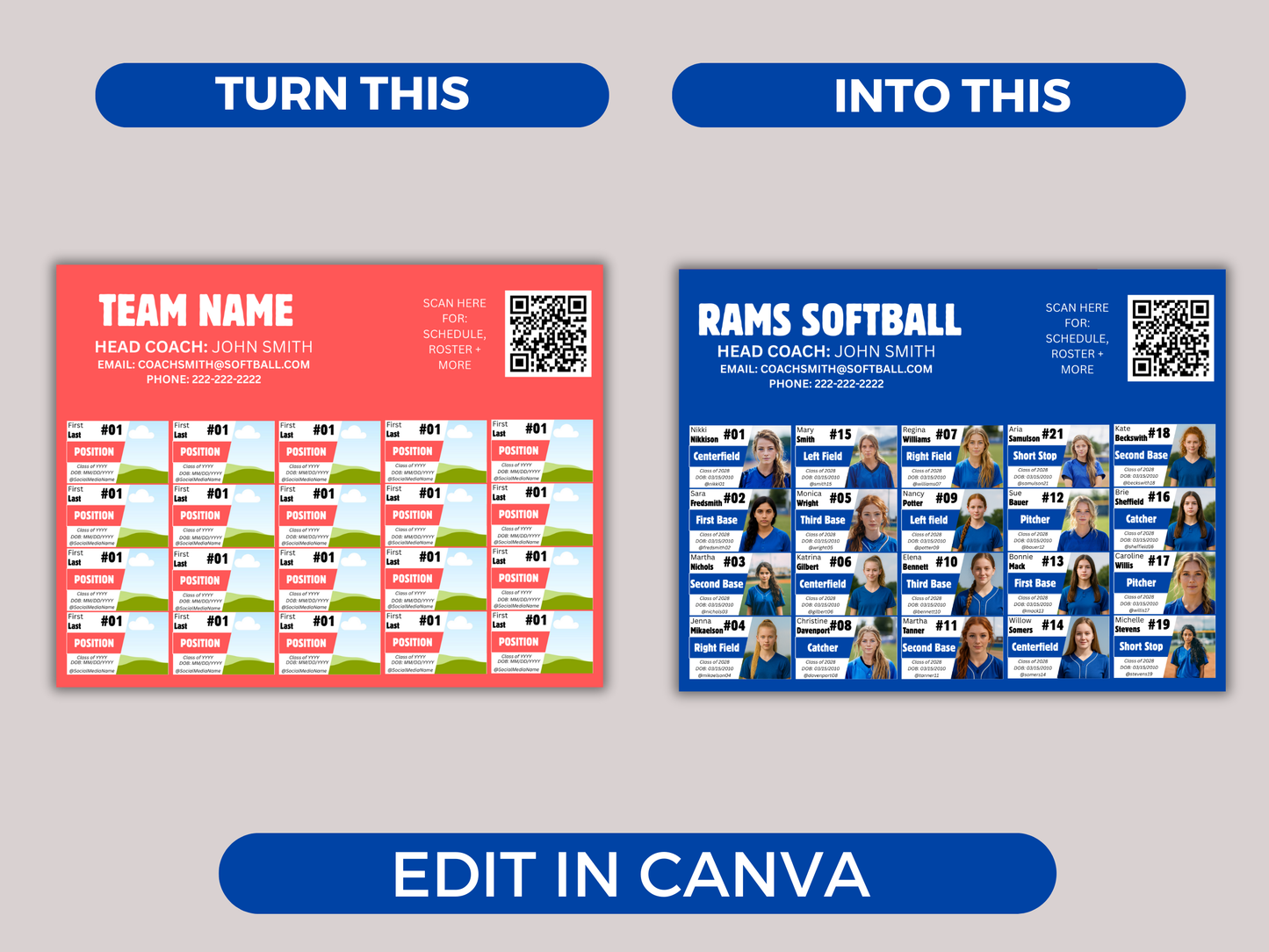Editable 20 Player Team Roster Template