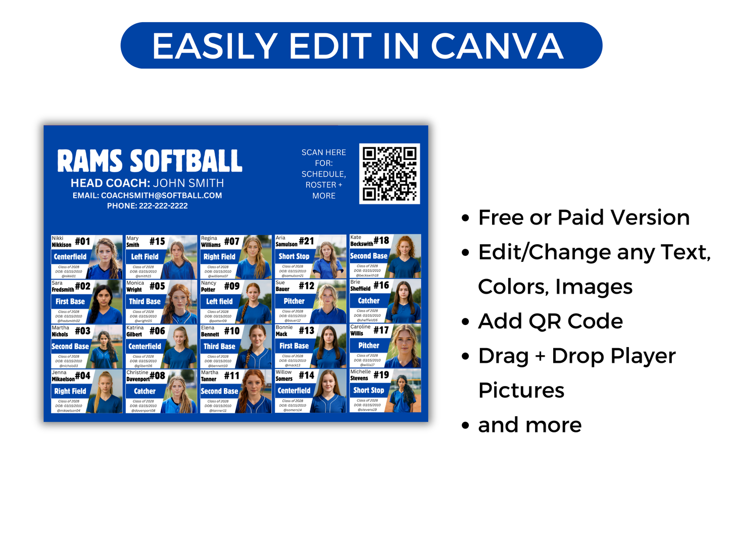 Editable 20 Player Team Roster Template
