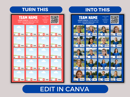 Editable  Softball Team Roster 20 Player Template