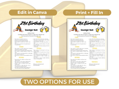 Editable 21st Birthday Scavenger Hunt