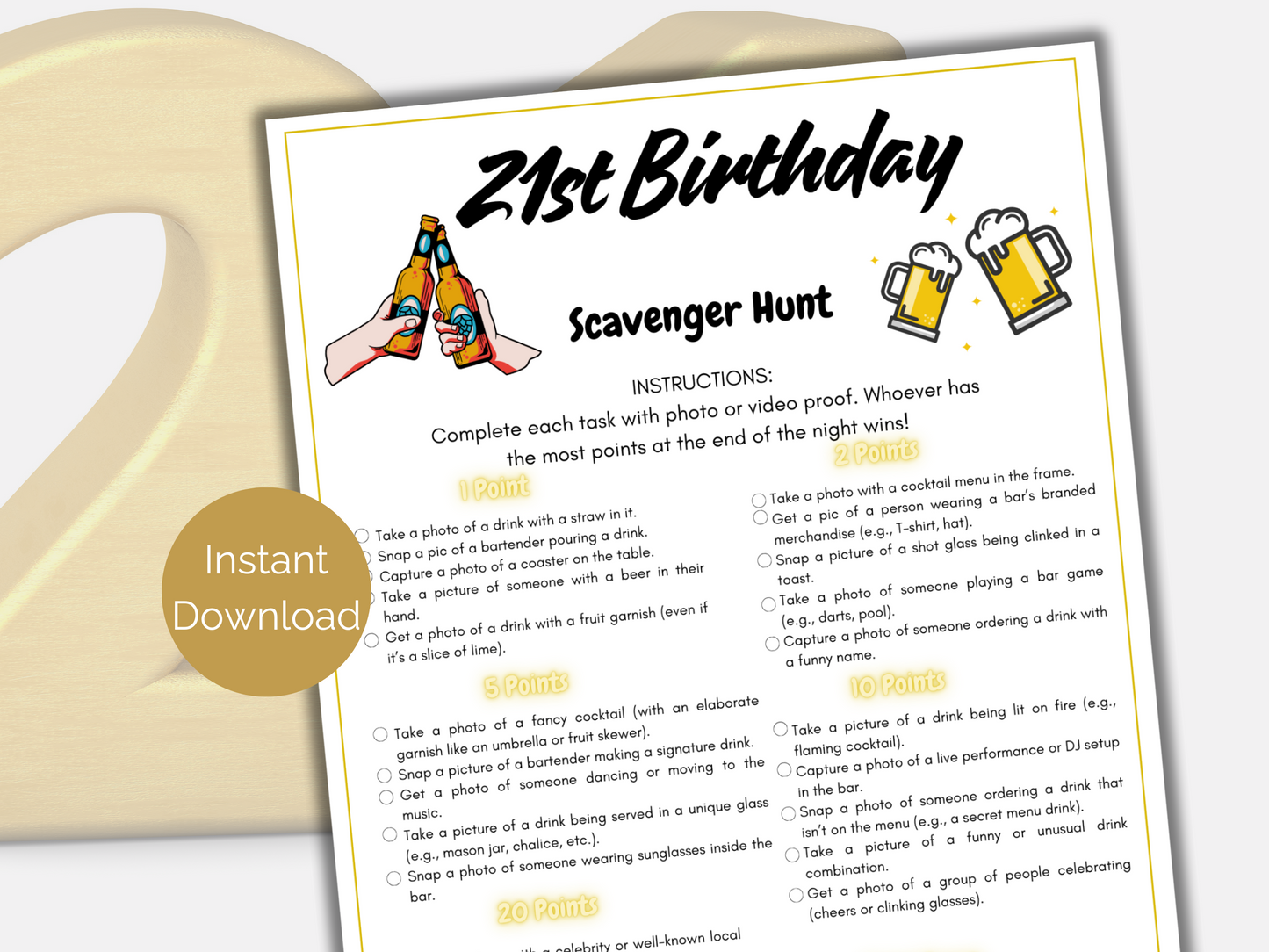 Editable 21st Birthday Scavenger Hunt