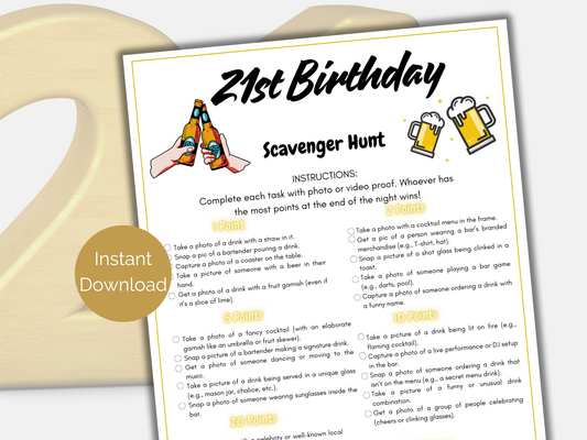 Editable 21st Birthday Scavenger Hunt