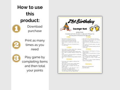 Editable 21st Birthday Scavenger Hunt