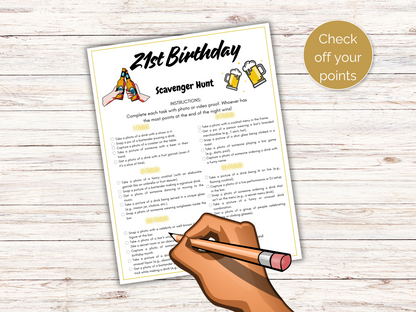Editable 21st Birthday Scavenger Hunt