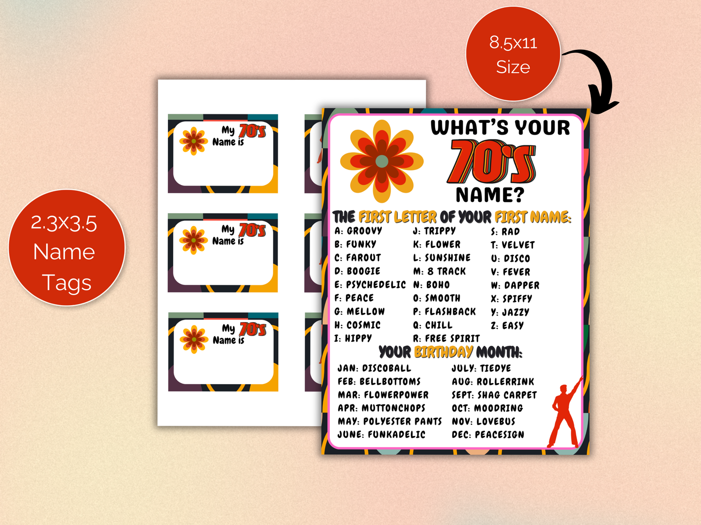 What's Your 70s Name Game + Name Tags
