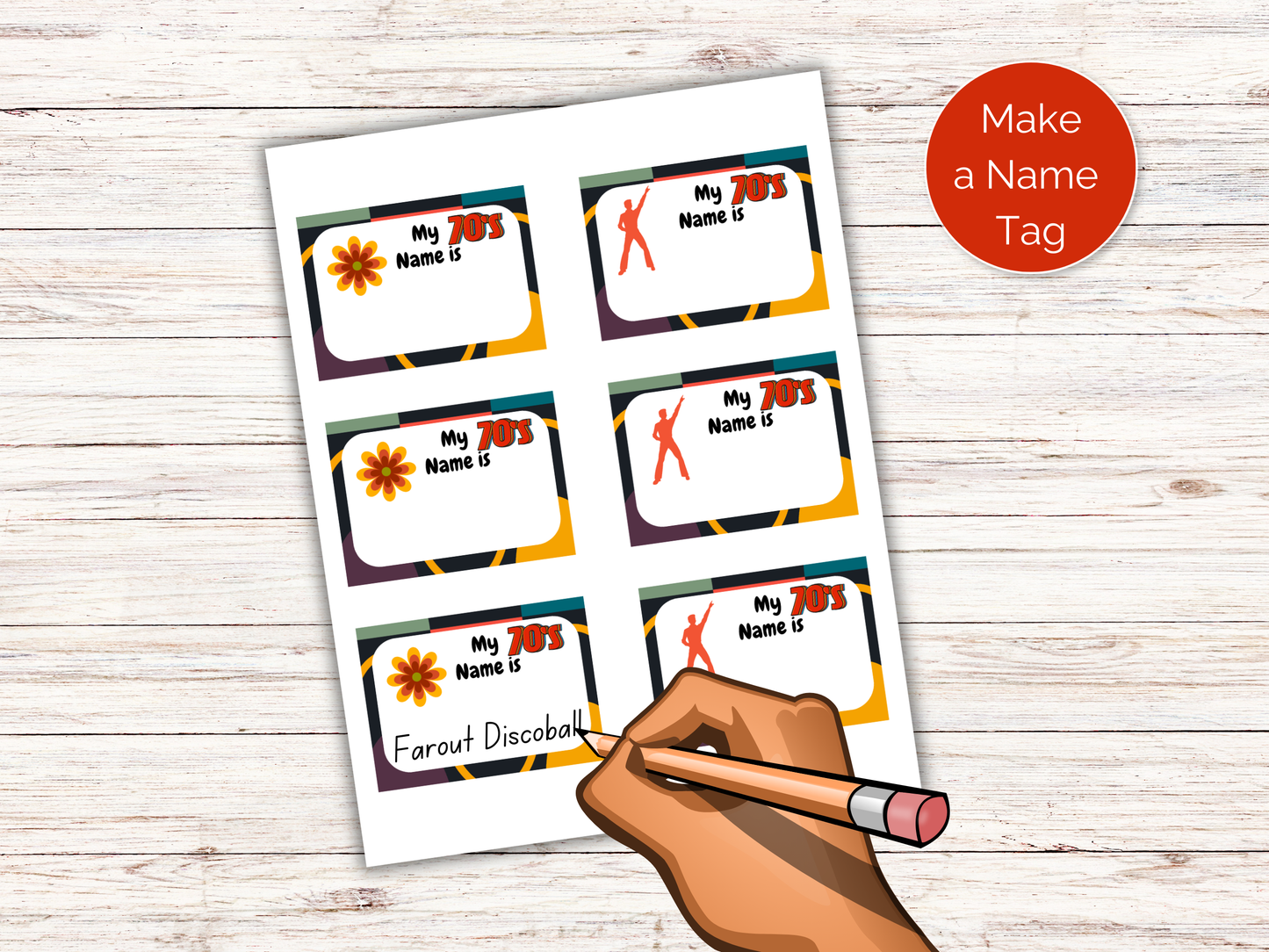 What's Your 70s Name Game + Name Tags