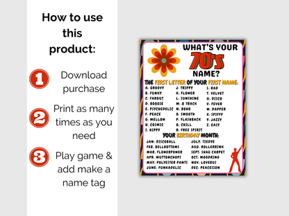 What's Your 70s Name Game + Name Tags