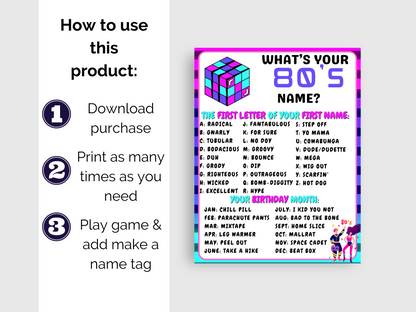 What's Your 80s Name Game + Name Tags
