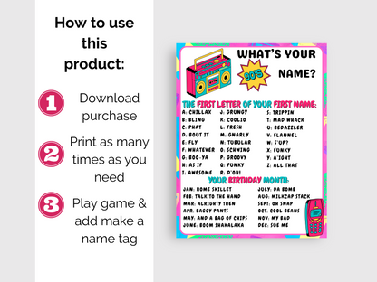 What's Your 90s Name Game + Name Tags