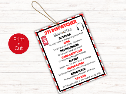 Editable 911 Dispatcher Survival Kit Gift Tag