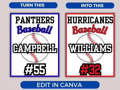 Editable Baseball Locker Sign Template