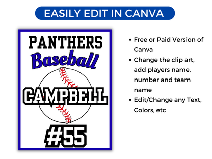 Editable Baseball Locker Sign Template