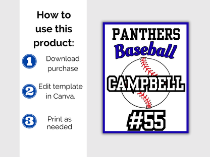 Editable Baseball Locker Sign Template