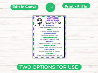 Editable Customer Service Rep Survival Kit Gift Tags