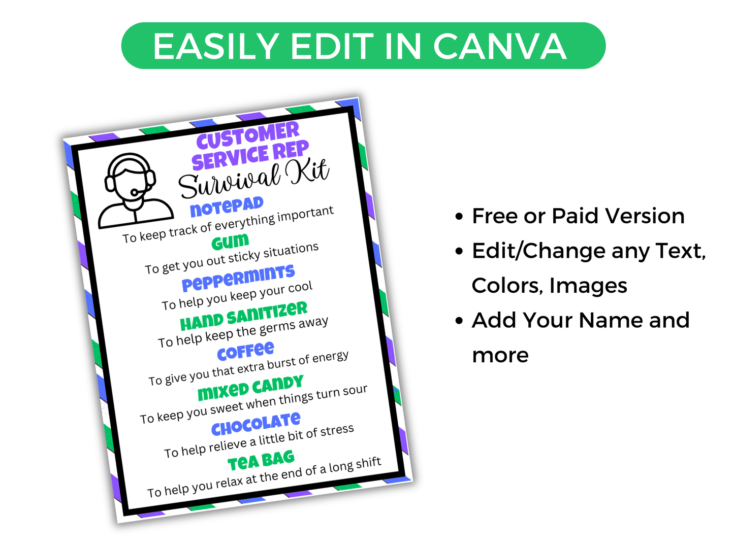 Editable Customer Service Rep Survival Kit Gift Tags