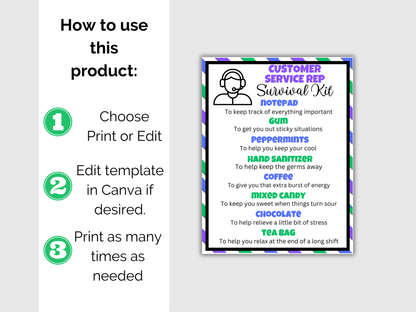 Editable Customer Service Rep Survival Kit Gift Tags