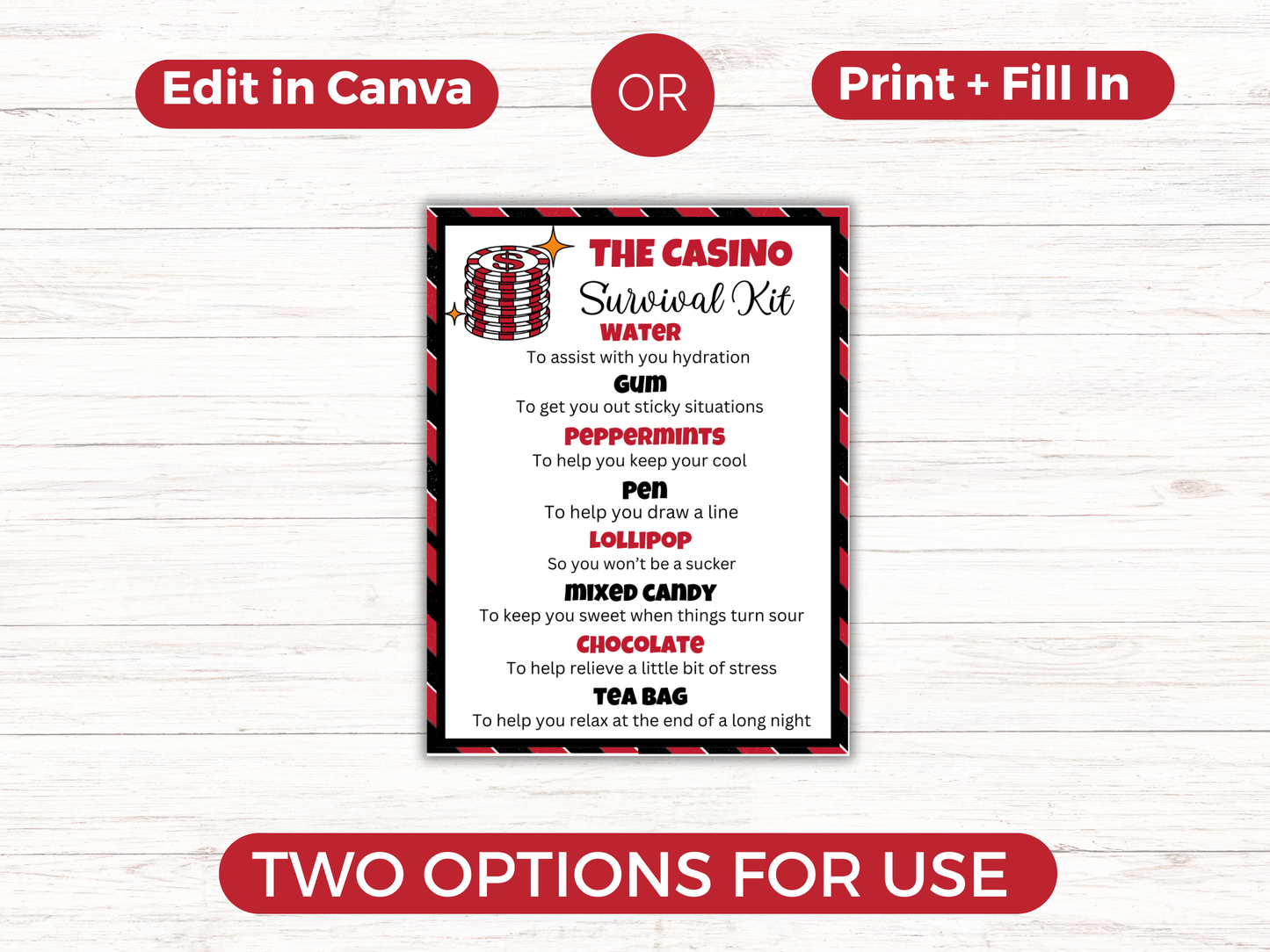 Editable Casino Survival Kit Gift