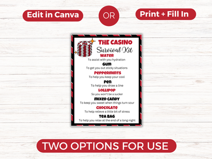 Editable Casino Survival Kit Gift