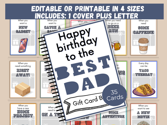 Dad Birthday Gift Card Book Editable or Printable