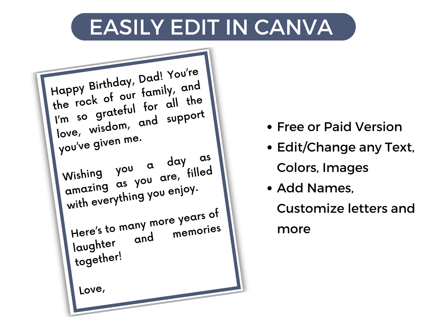 Dad Birthday Gift Card Book Editable or Printable