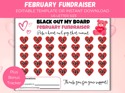 Editable February Black Out My Board Fundraiser