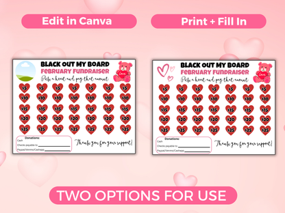 Editable February Black Out My Board Fundraiser