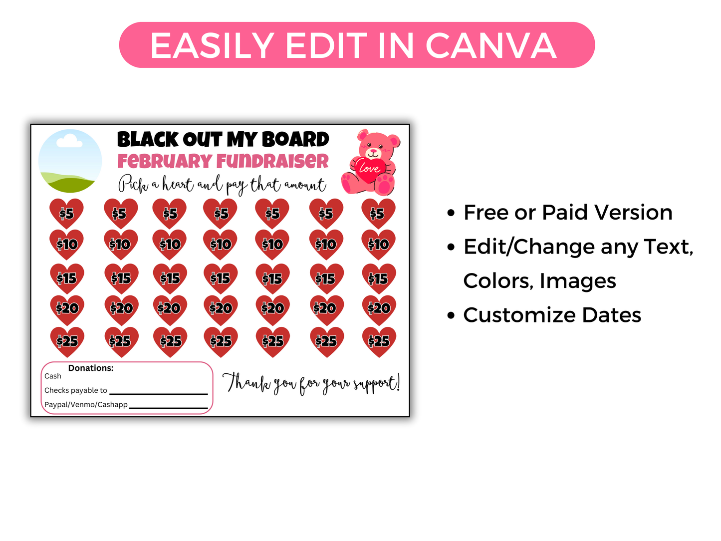 Editable February Black Out My Board Fundraiser