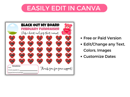 Editable February Black Out My Board Fundraiser