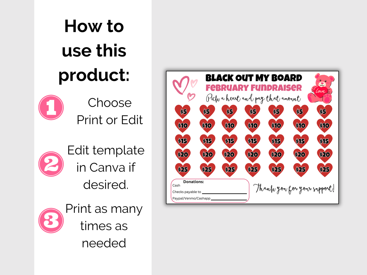 Editable February Black Out My Board Fundraiser