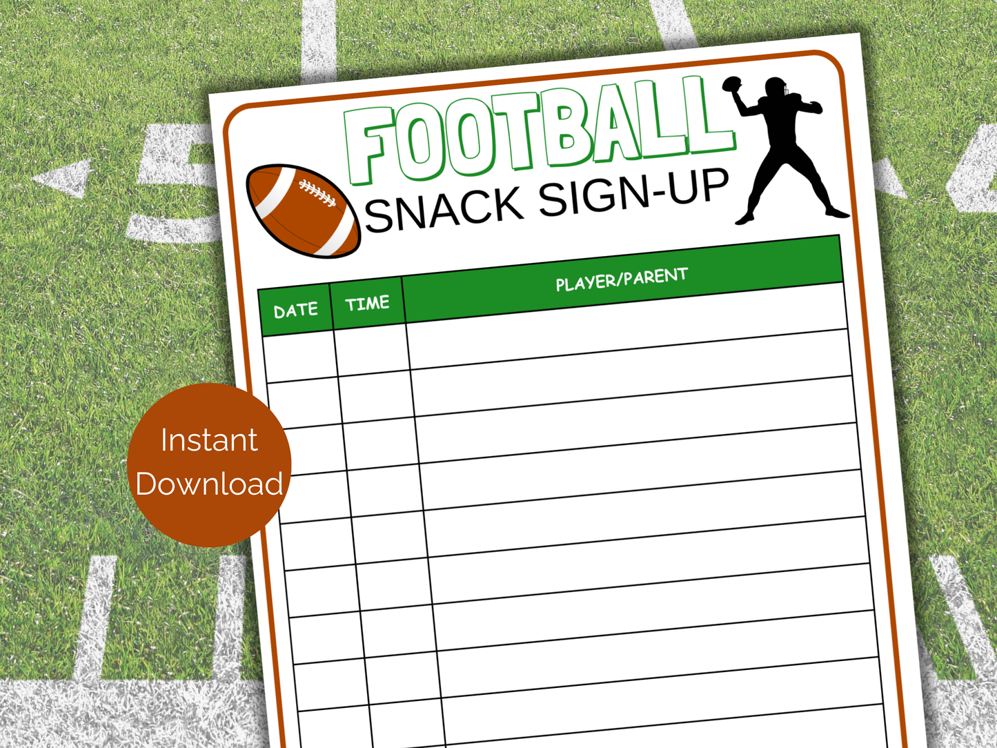 Football Snack Sign Up Sheet