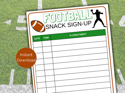 Football Snack Sign Up Sheet