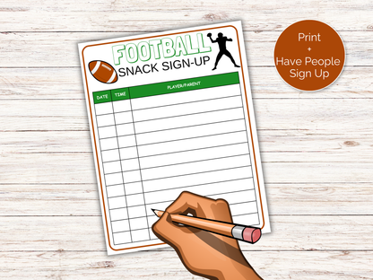 Football Snack Sign Up Sheet