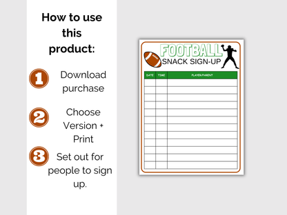 Football Snack Sign Up Sheet