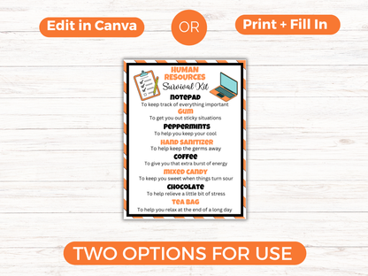 Editable Human Resources Survival Kit Gift Tags