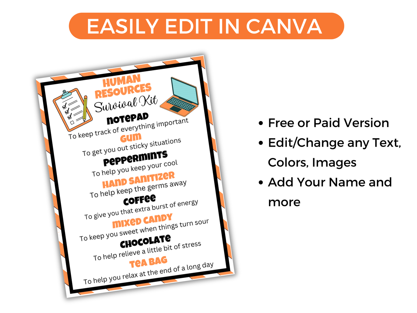 Editable Human Resources Survival Kit Gift Tags