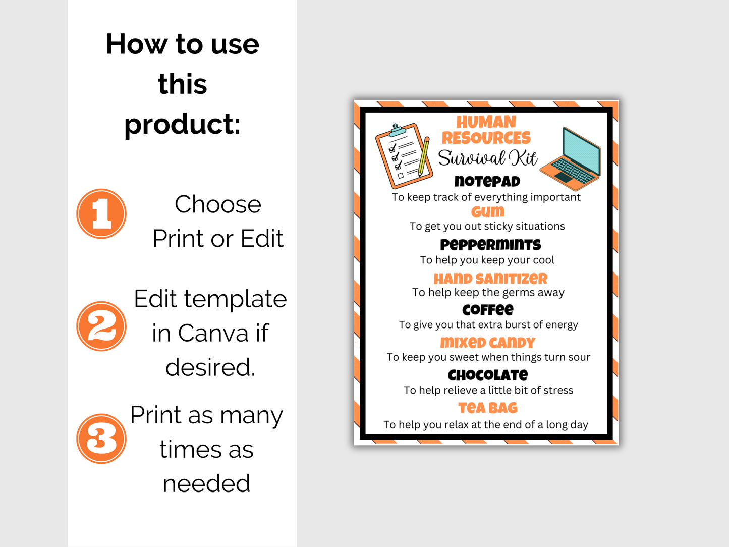 Editable Human Resources Survival Kit Gift Tags