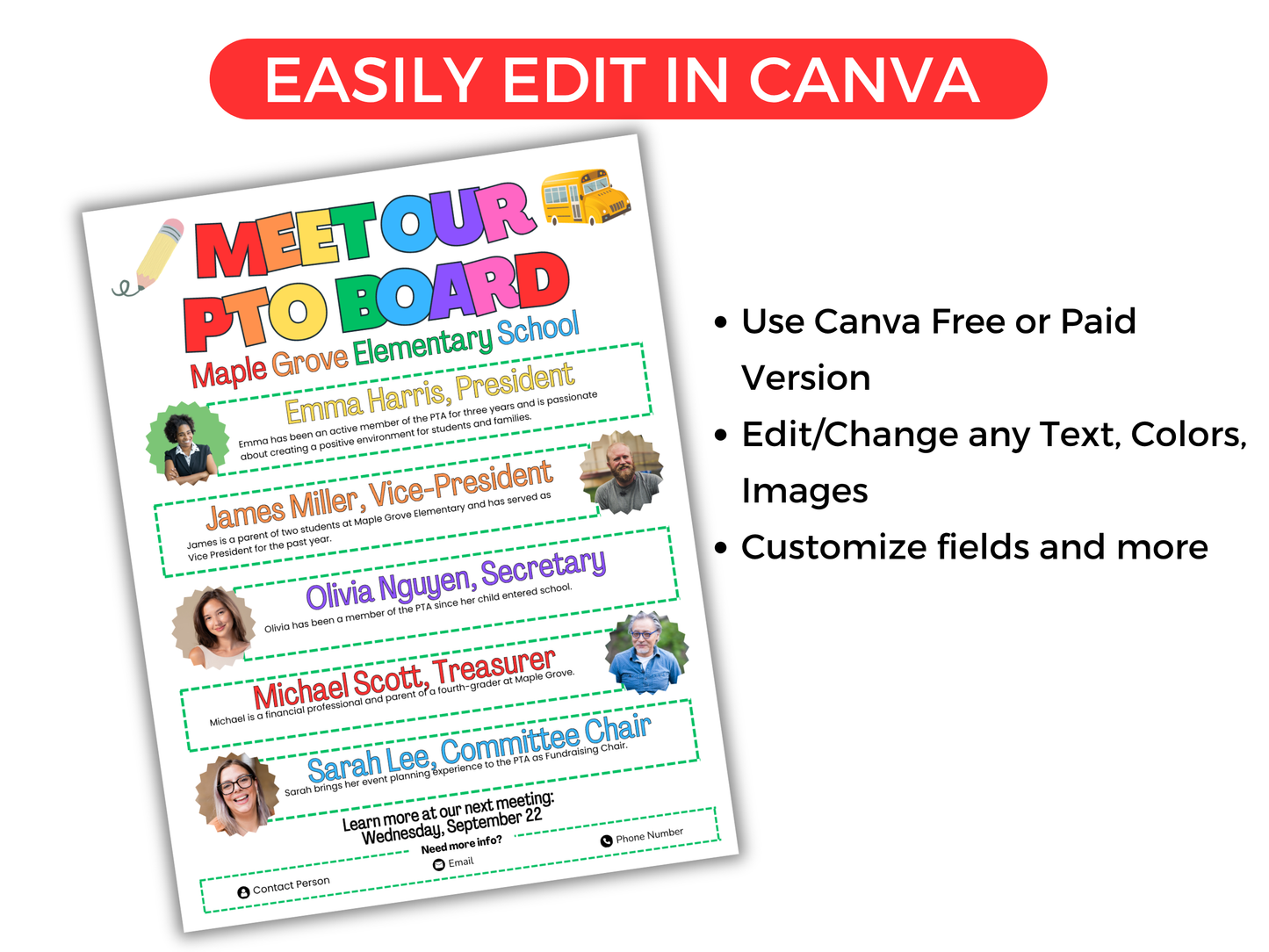 EDITABLE Meet The PTA PTO Board Flyer Template