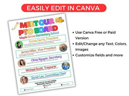 EDITABLE Meet The PTA PTO Board Flyer Template