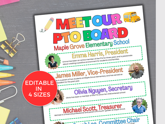 EDITABLE Meet The PTA PTO Board Flyer Template